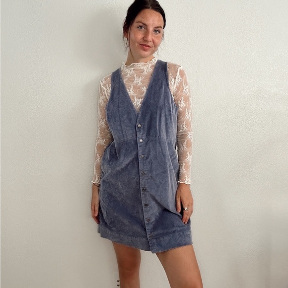 Free People Dresses & Skirts - Free People Blue Corduroy Button-Down Dress